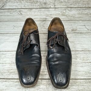 Mezlan Custom Black Leather Wingtip Brogue Oxford Shoes Men Size 11